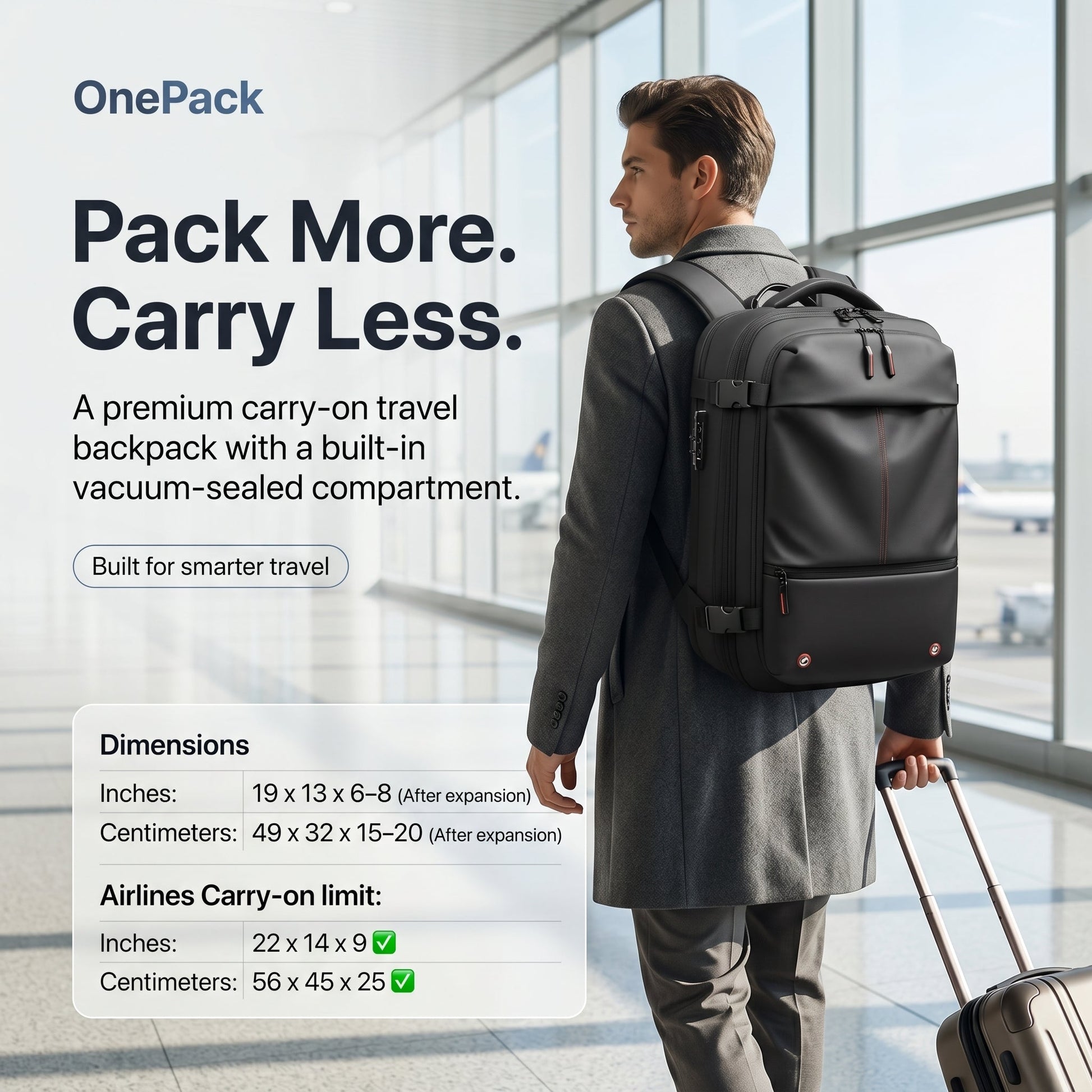OnePack™ Vacuum Compression Travel Backpack – Rovara